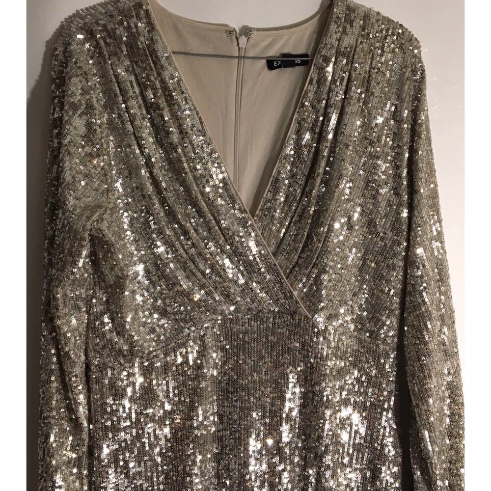 Express Women's Size Medium Metallic Sequin Dress Long Sleeve Cocktail Party - Picture 4 of 6